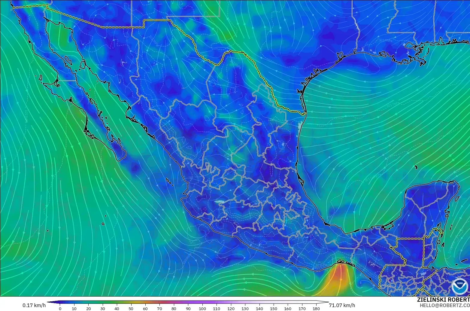 GFS model - Mexico, Wind at 10m