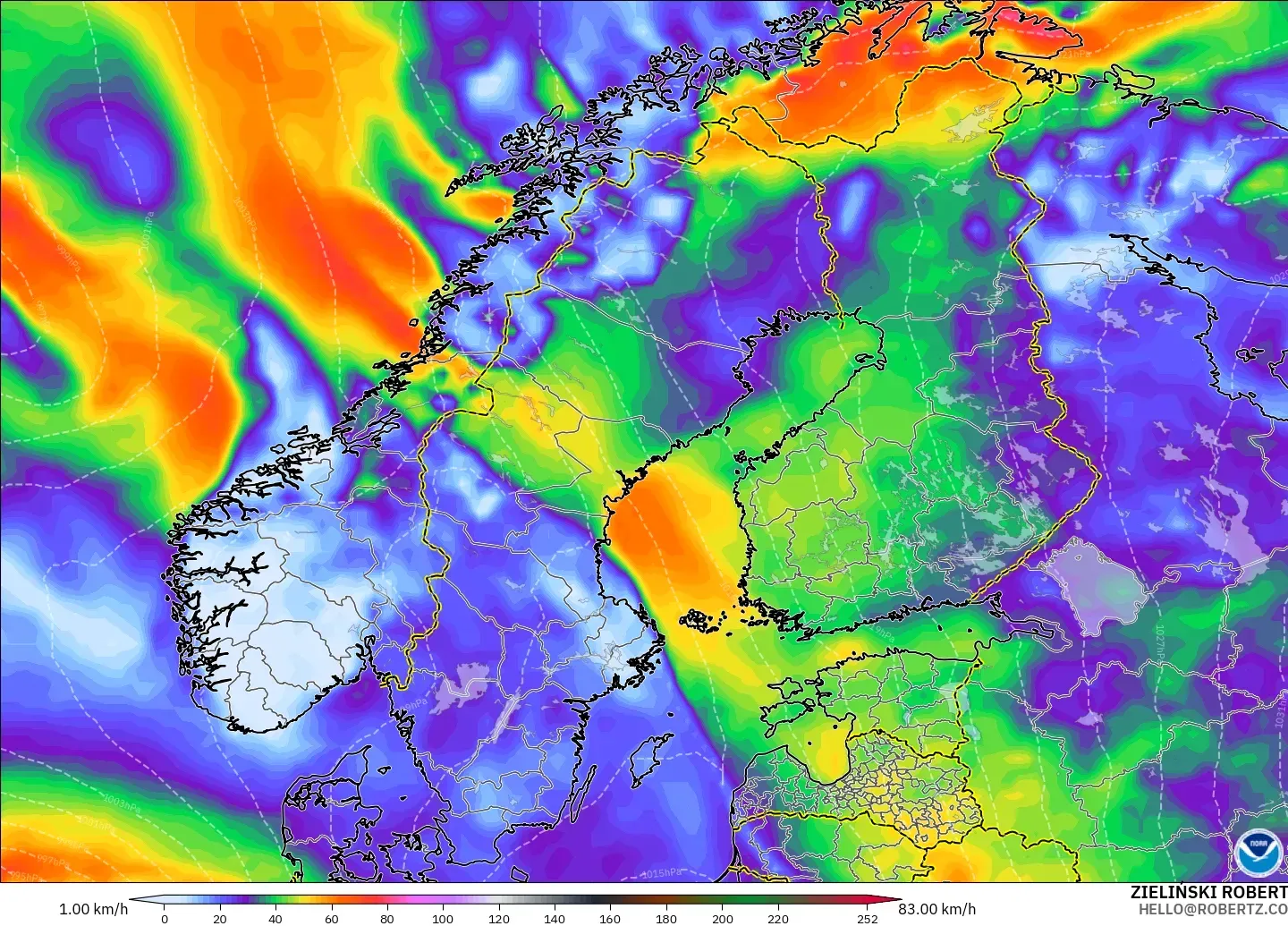 GFS model - Scandinavia, Wind Gusts