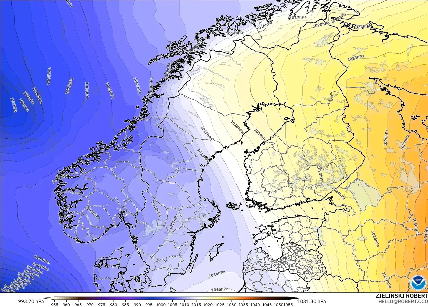 GFS model - Scandinavia, Pressure
