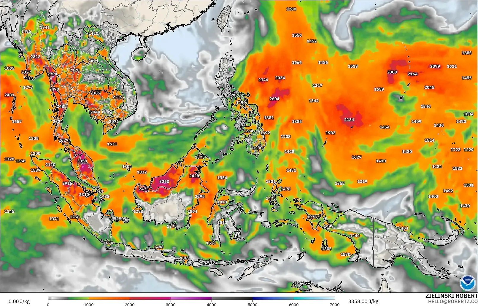 GFS model - South East Asia, CAPE