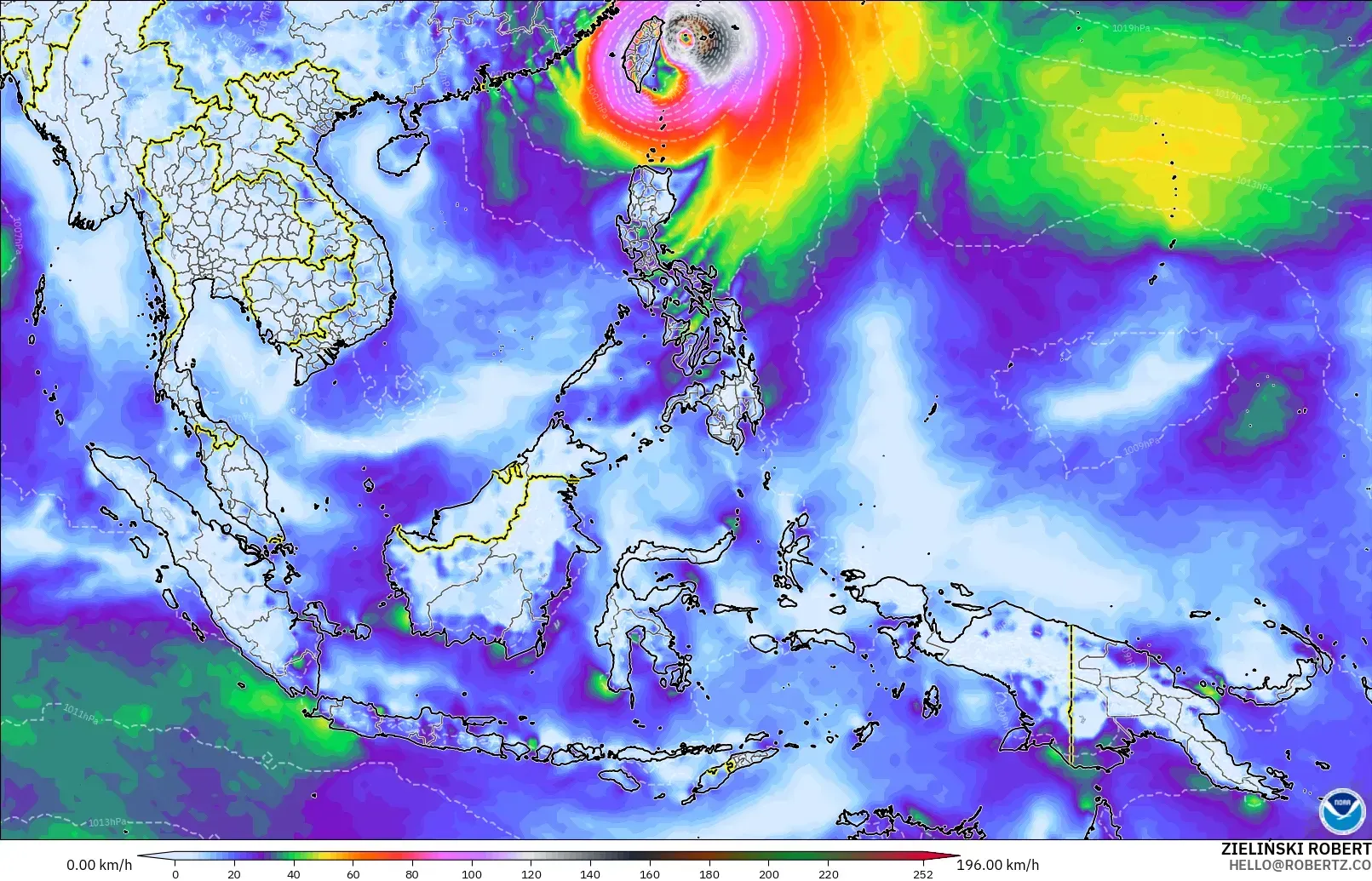 GFS model - South East Asia, Wind Gusts Peak