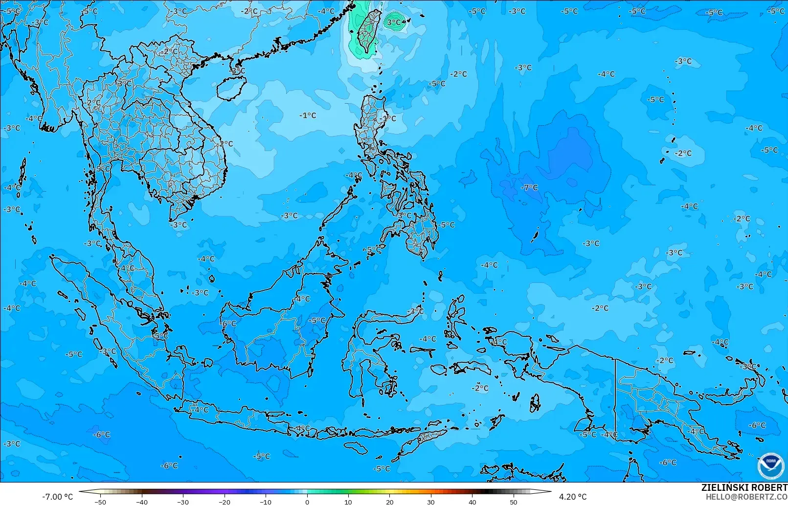 GFS model - South East Asia, Temperature at 500hPa