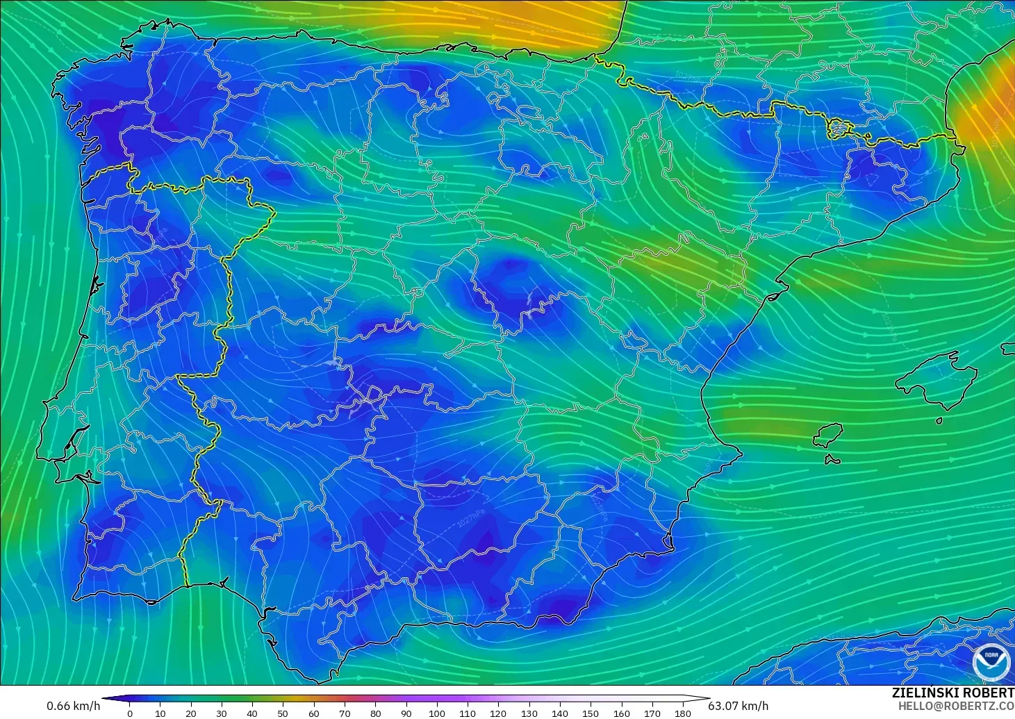 GFS model - Spain, Wind at 10m