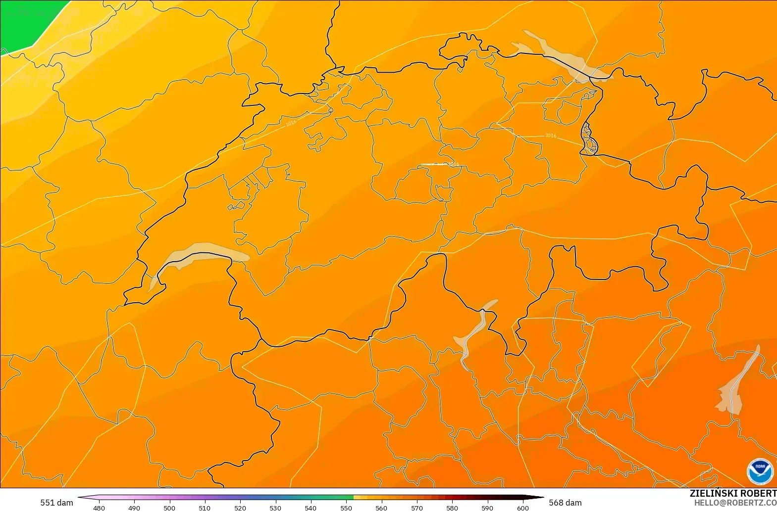 GFS model - Switzerland, Geopotential height at 500hPa