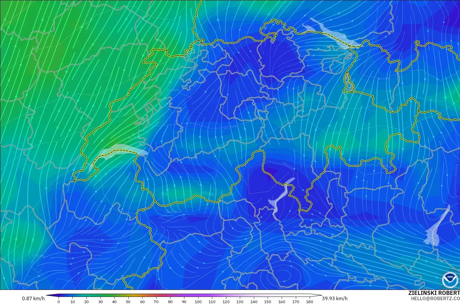 GFS model - Switzerland, Wind at 10m