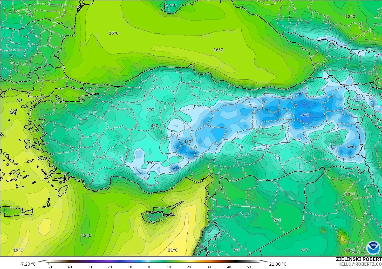 GFS model - Turkey, Dewpoint at 2m