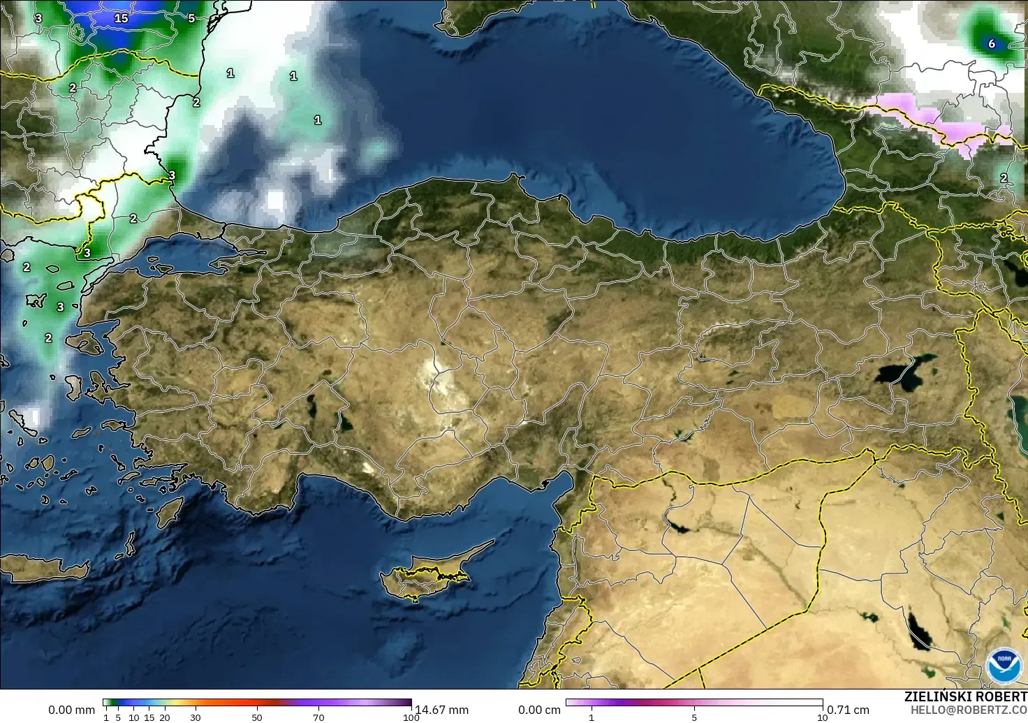 GFS model - Turkey, Precipitation, Clouds, and Pressure