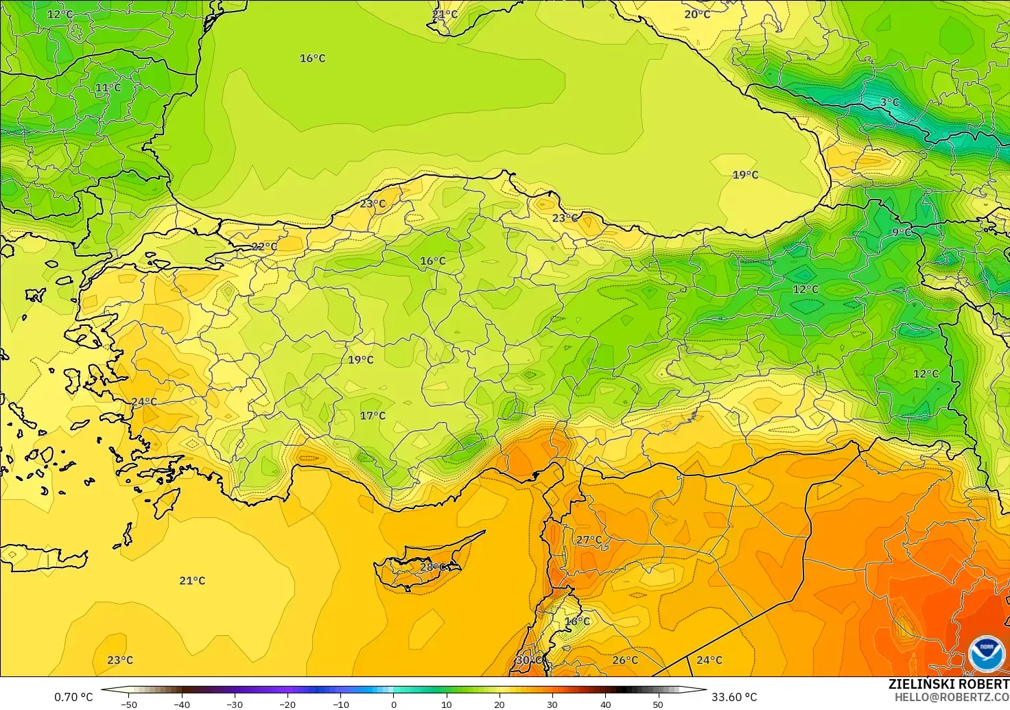 GFS model - Turkey, Temperature at 2m