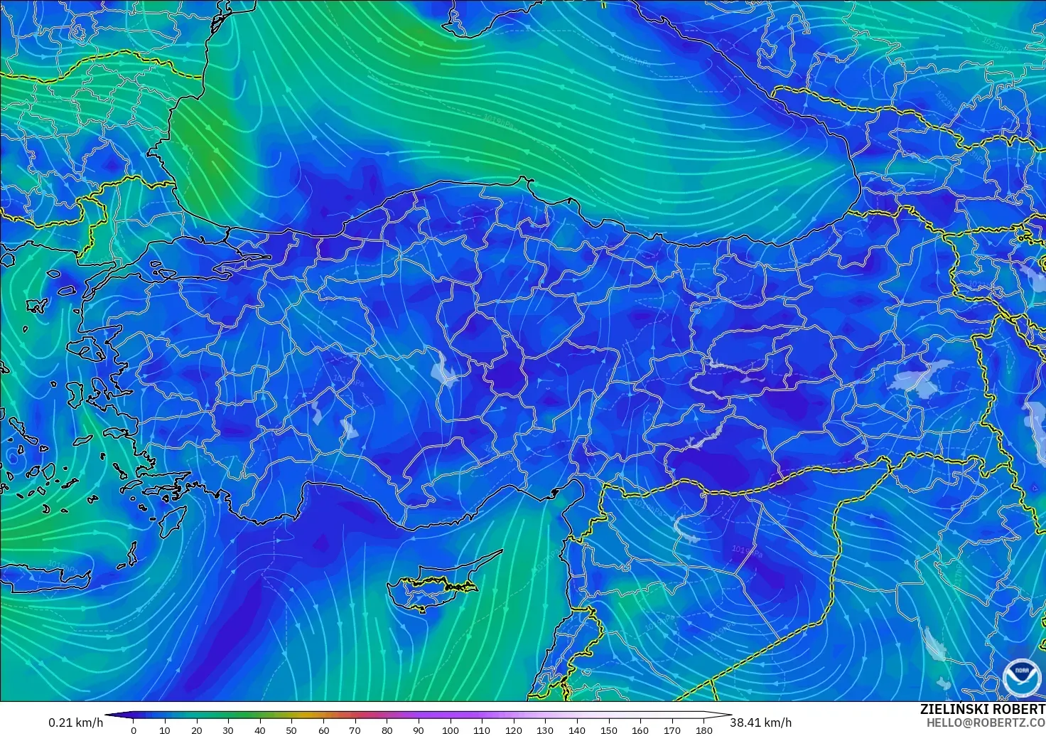 GFS model - Turkey, Wind at 10m