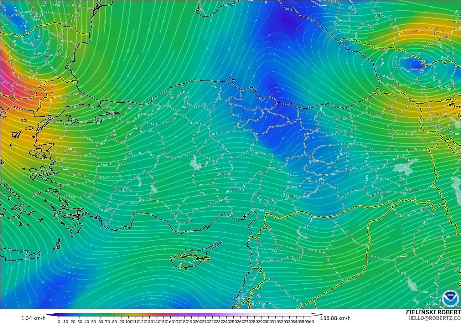 GFS model - Turkey, Wind at 300hPa (jet stream)