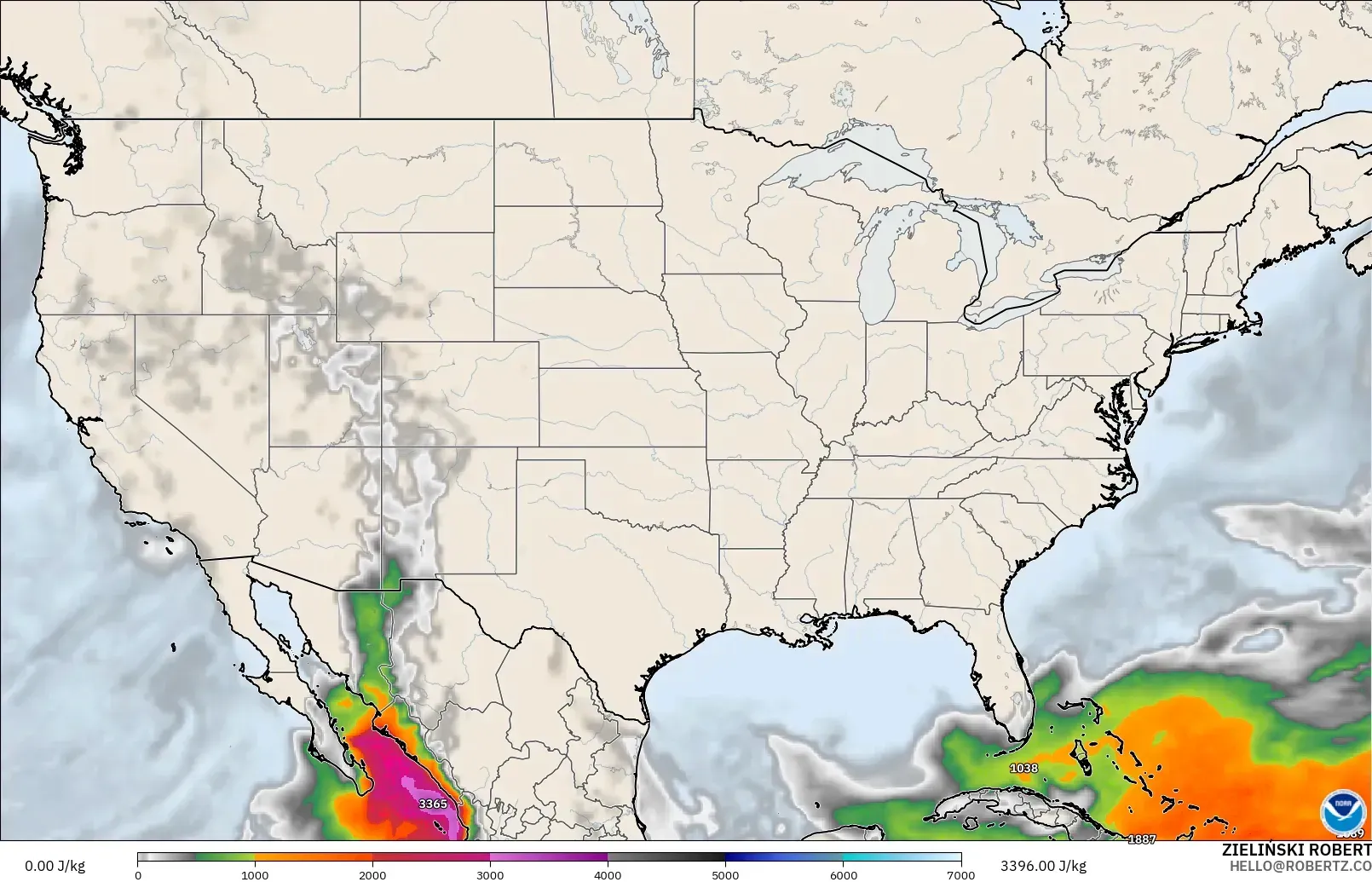 GFS model - United States, CAPE