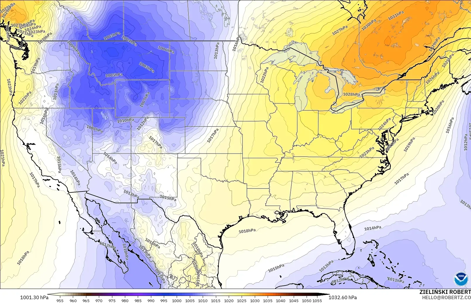 GFS model - United States, Pressure