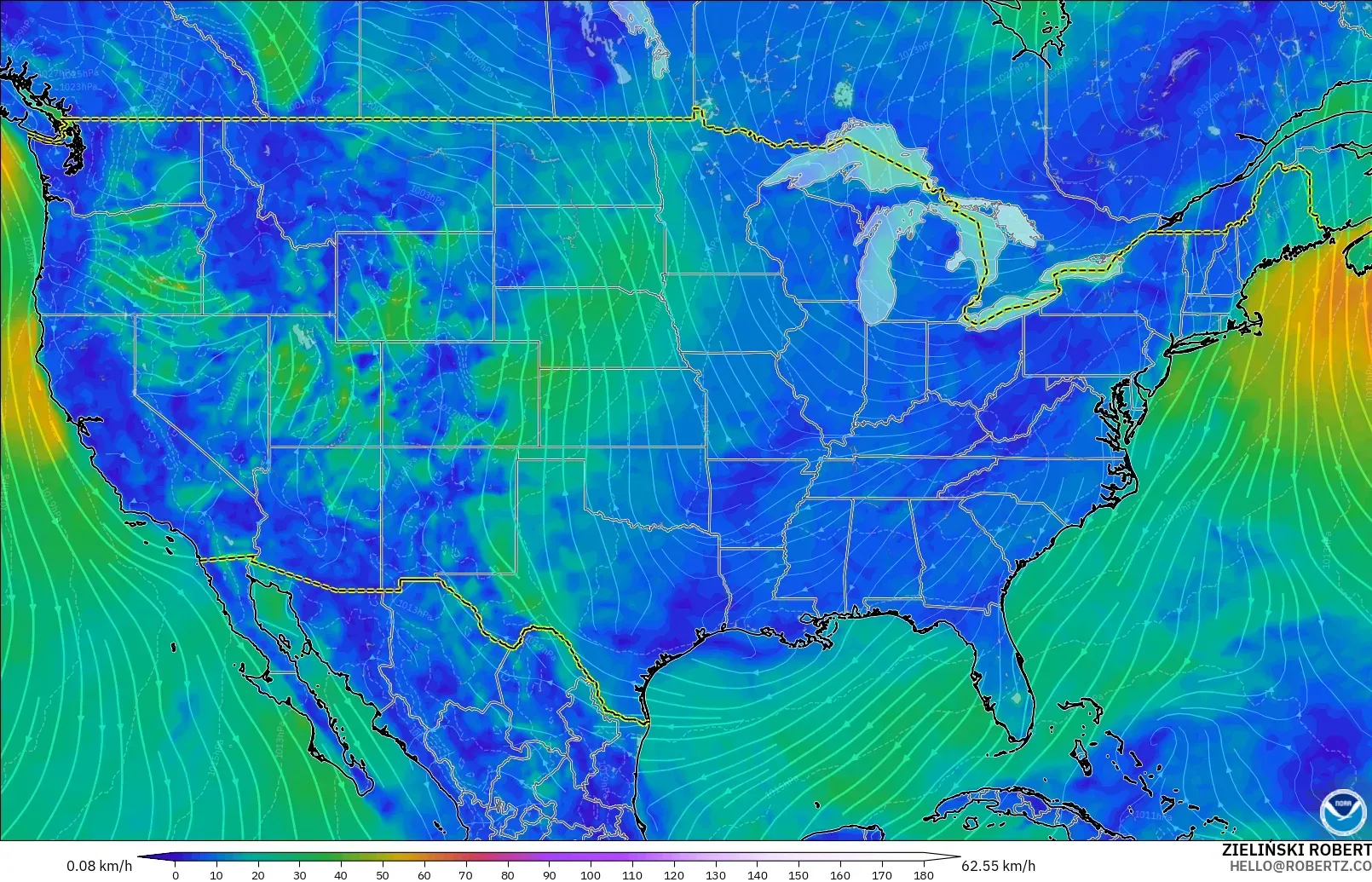 GFS model - United States, Wind at 10m