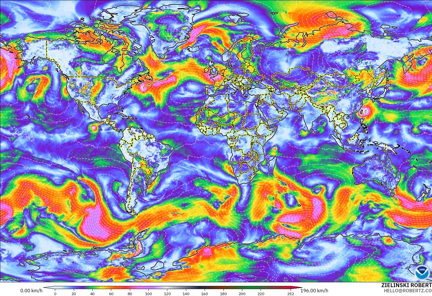 GFS model - World, Wind Gusts