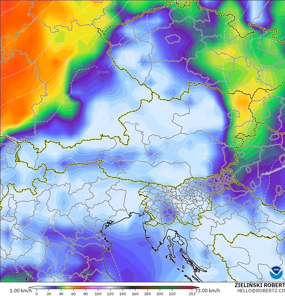 GFS model - Austria, Wind Gusts