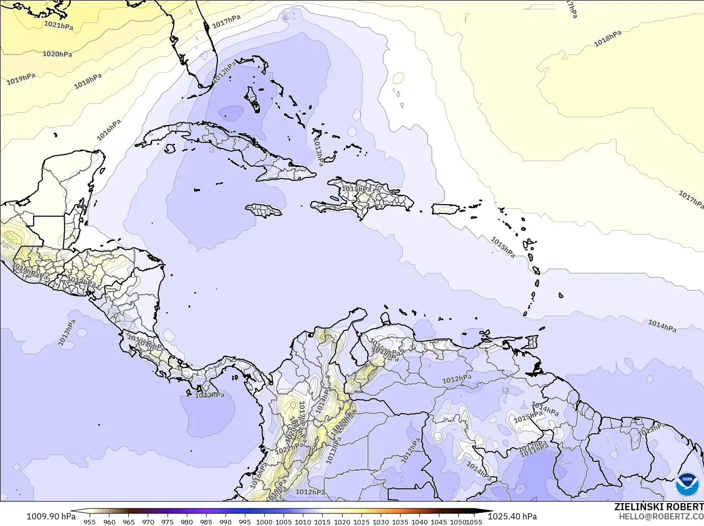 GFS model - Caribbean, Pressure