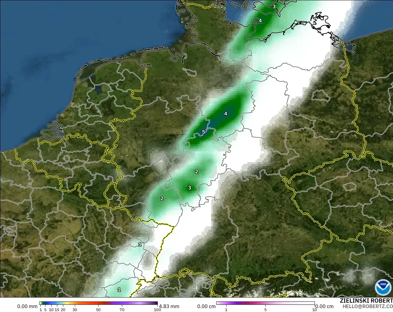 GFS model - Germany, Precipitation, Clouds, and Pressure