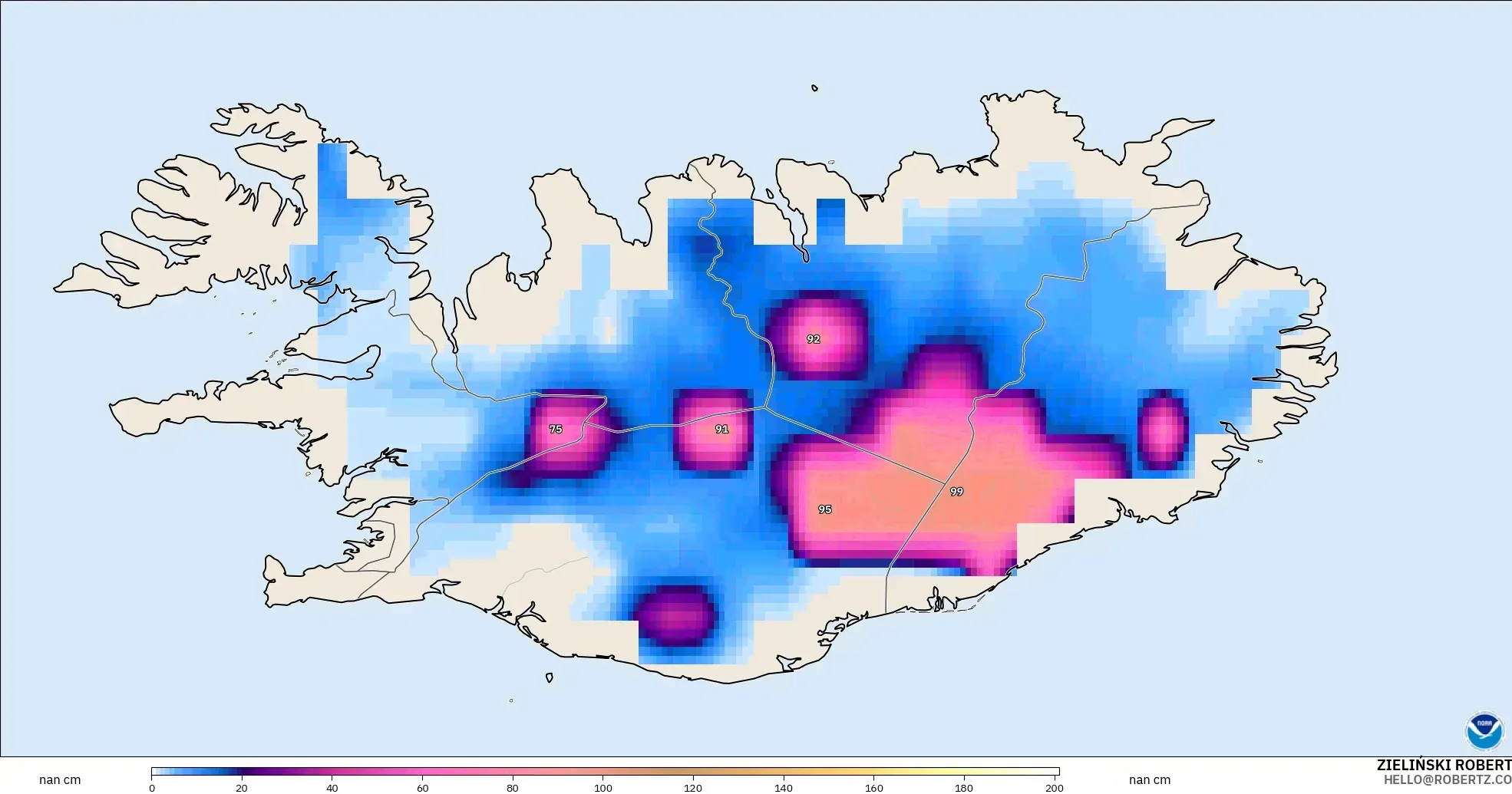 GFS model - Iceland, Snow Depth