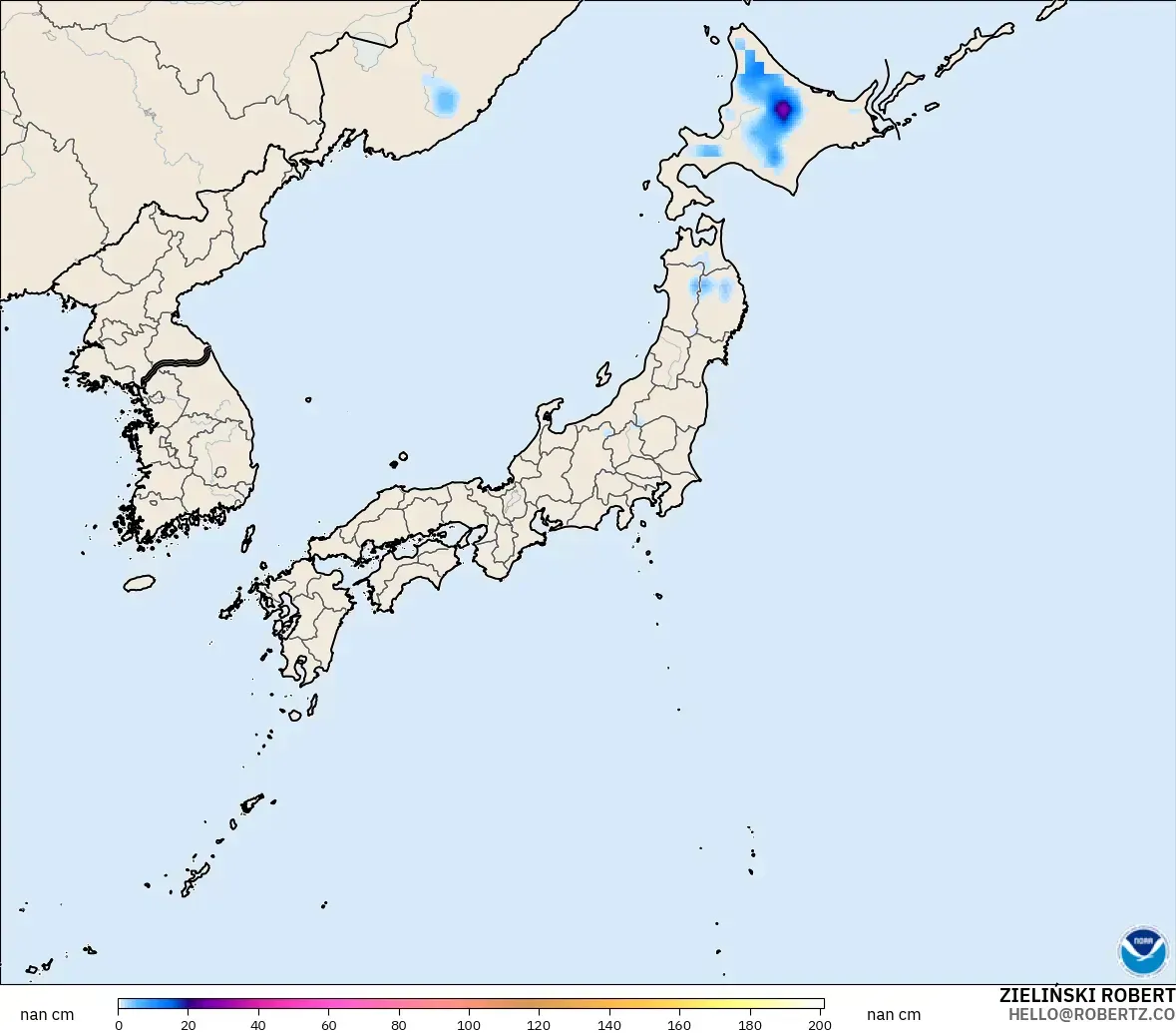GFS model - Japan, Snow Depth