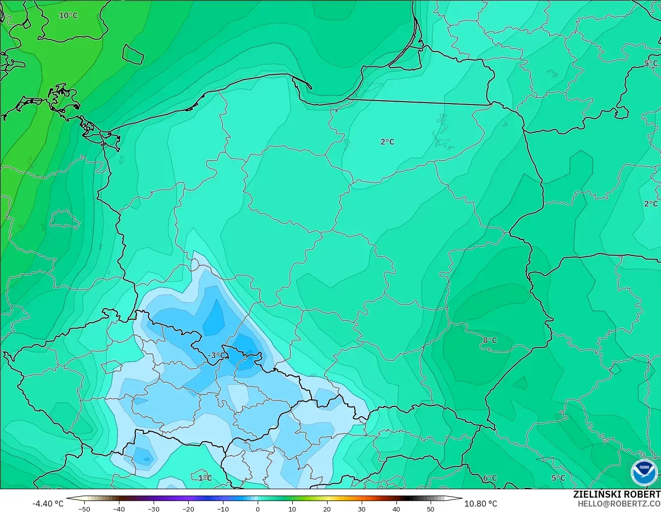 GFS model - Poland, Dewpoint at 2m