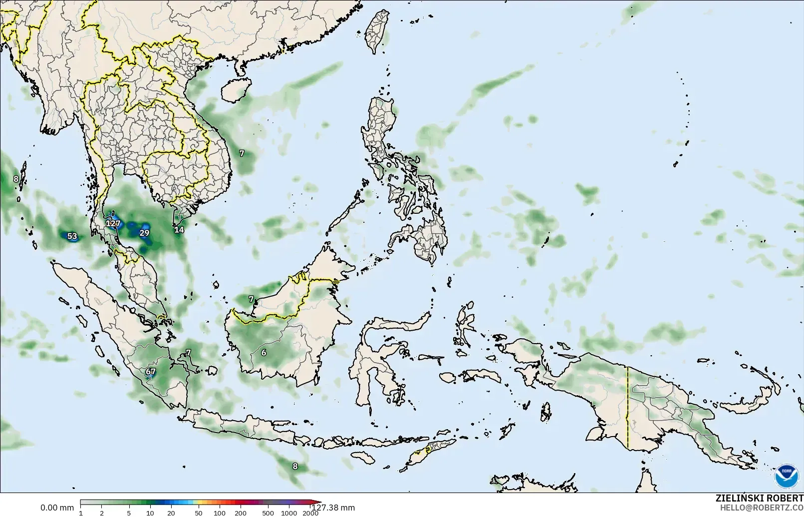 GFS model - South East Asia, Precipitation Accumulation