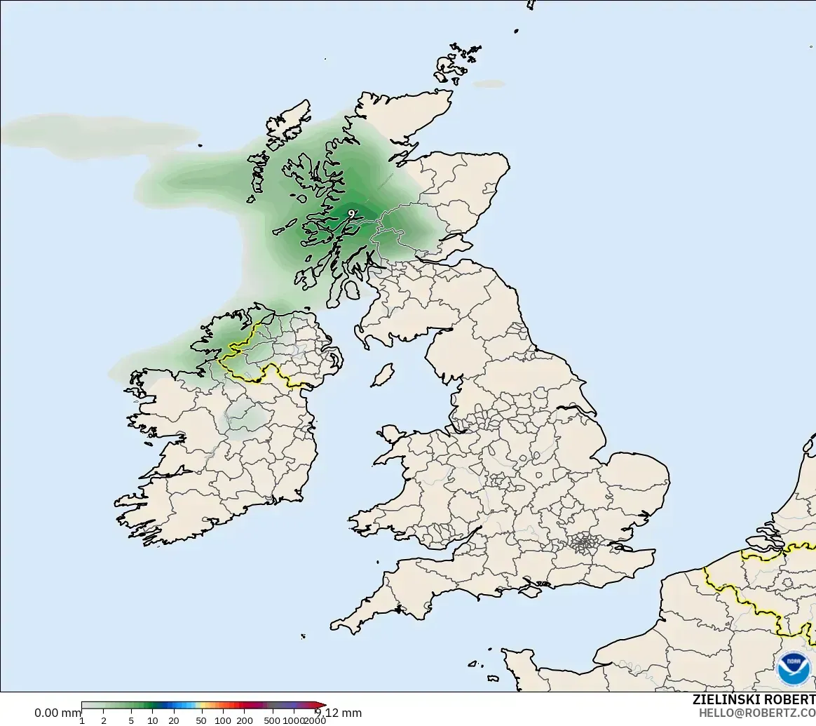 GFS model - United Kingdom, Precipitation Accumulation