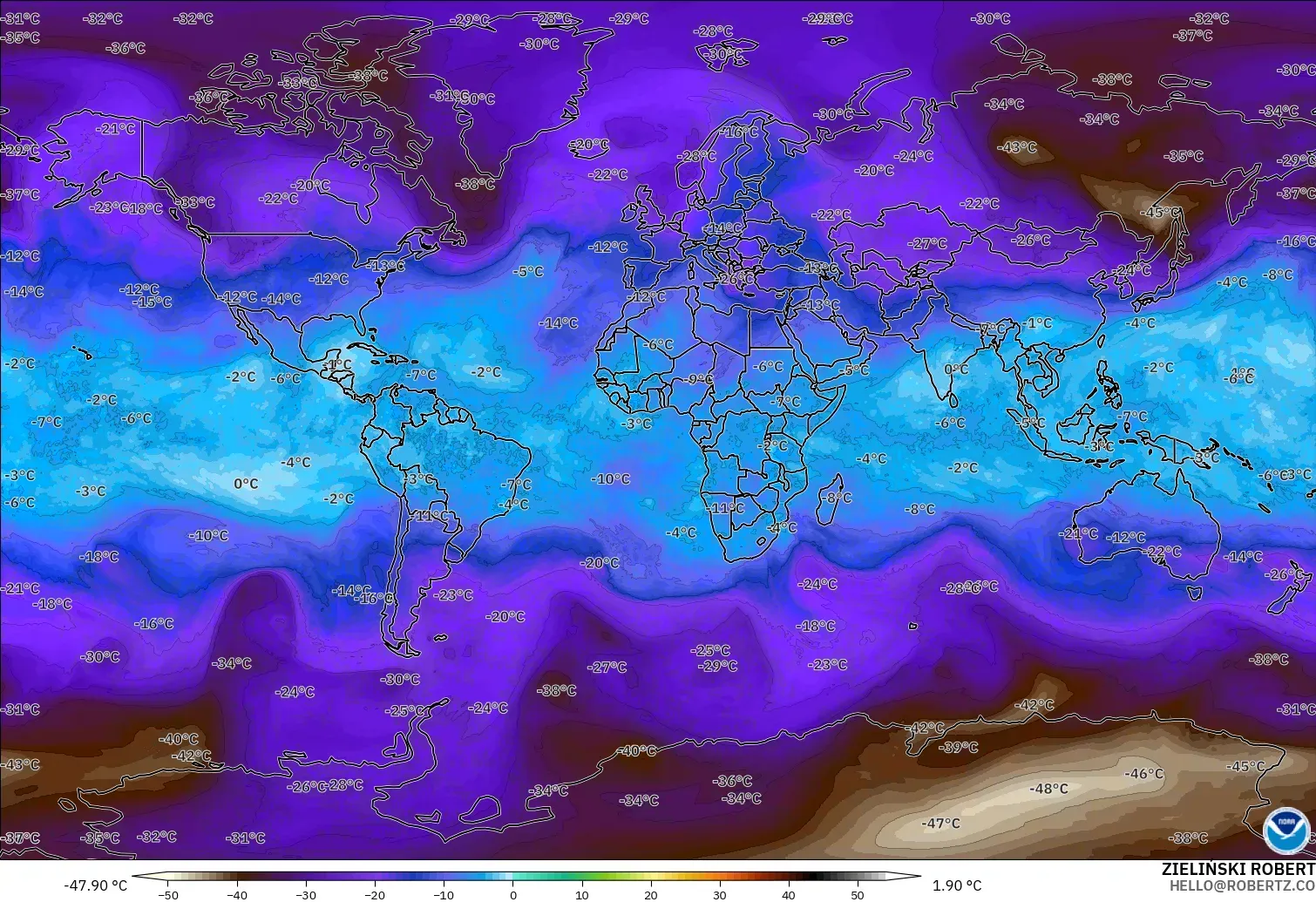 GFS model - World, Temperature at 500hPa