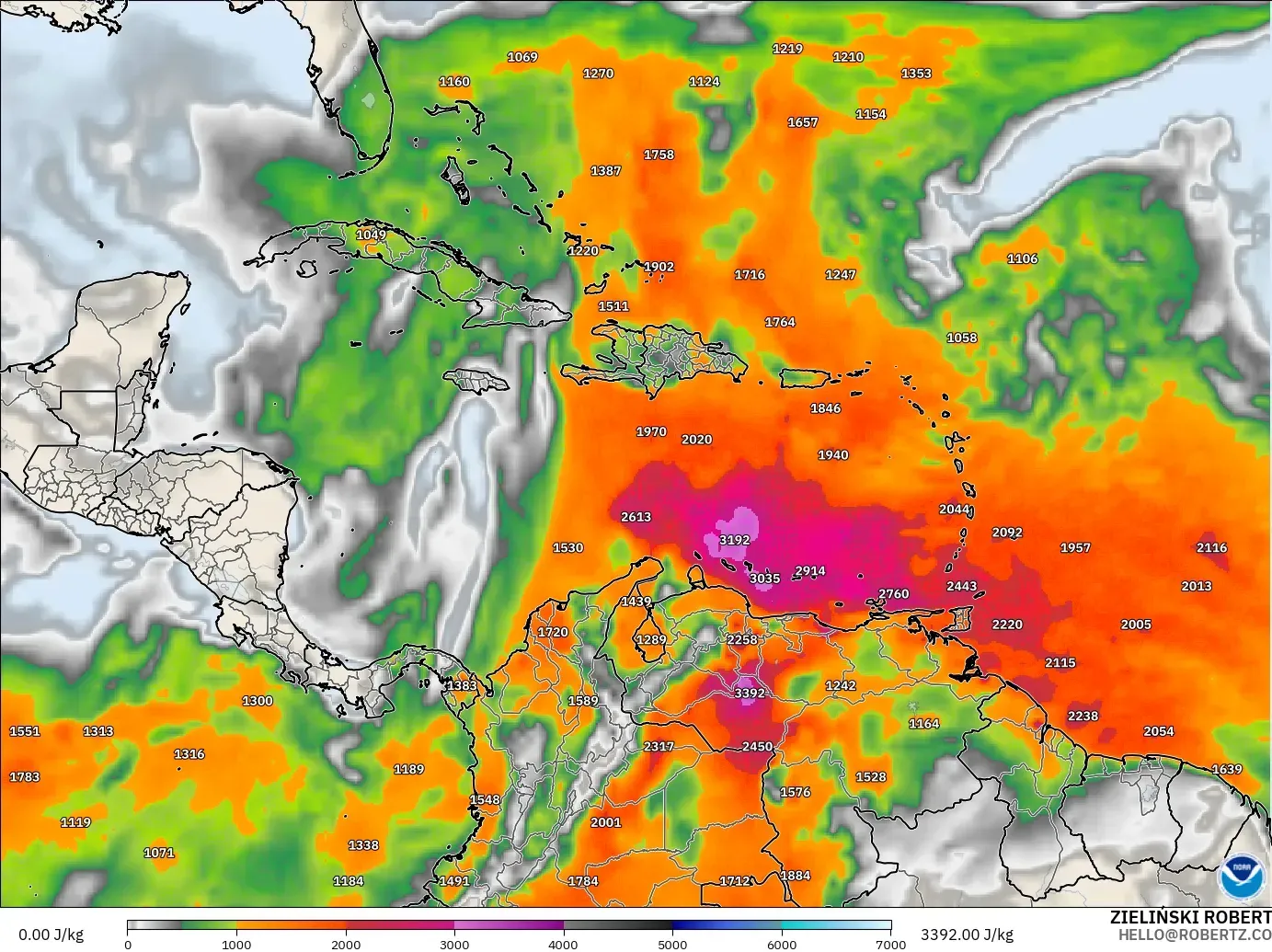 GFS model - Caribbean, CAPE