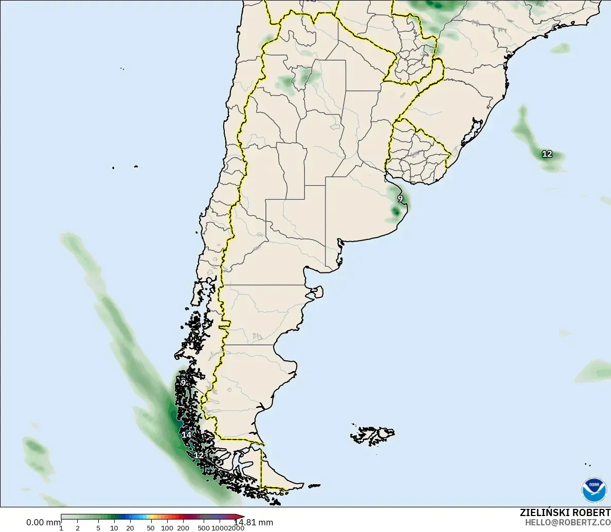 GFS model - Argentina, Precipitation Accumulation