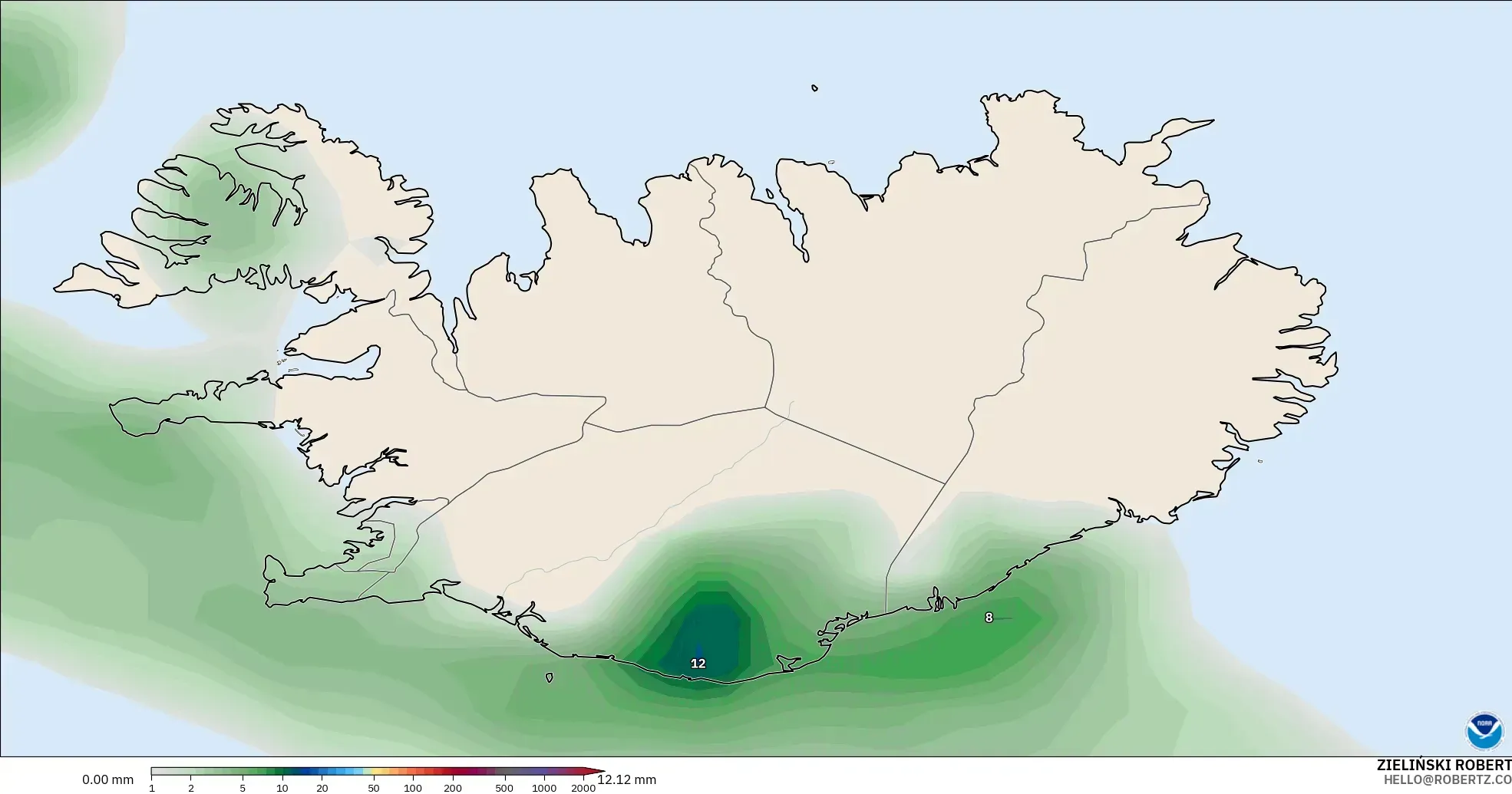 GFS model - Iceland, Precipitation Accumulation