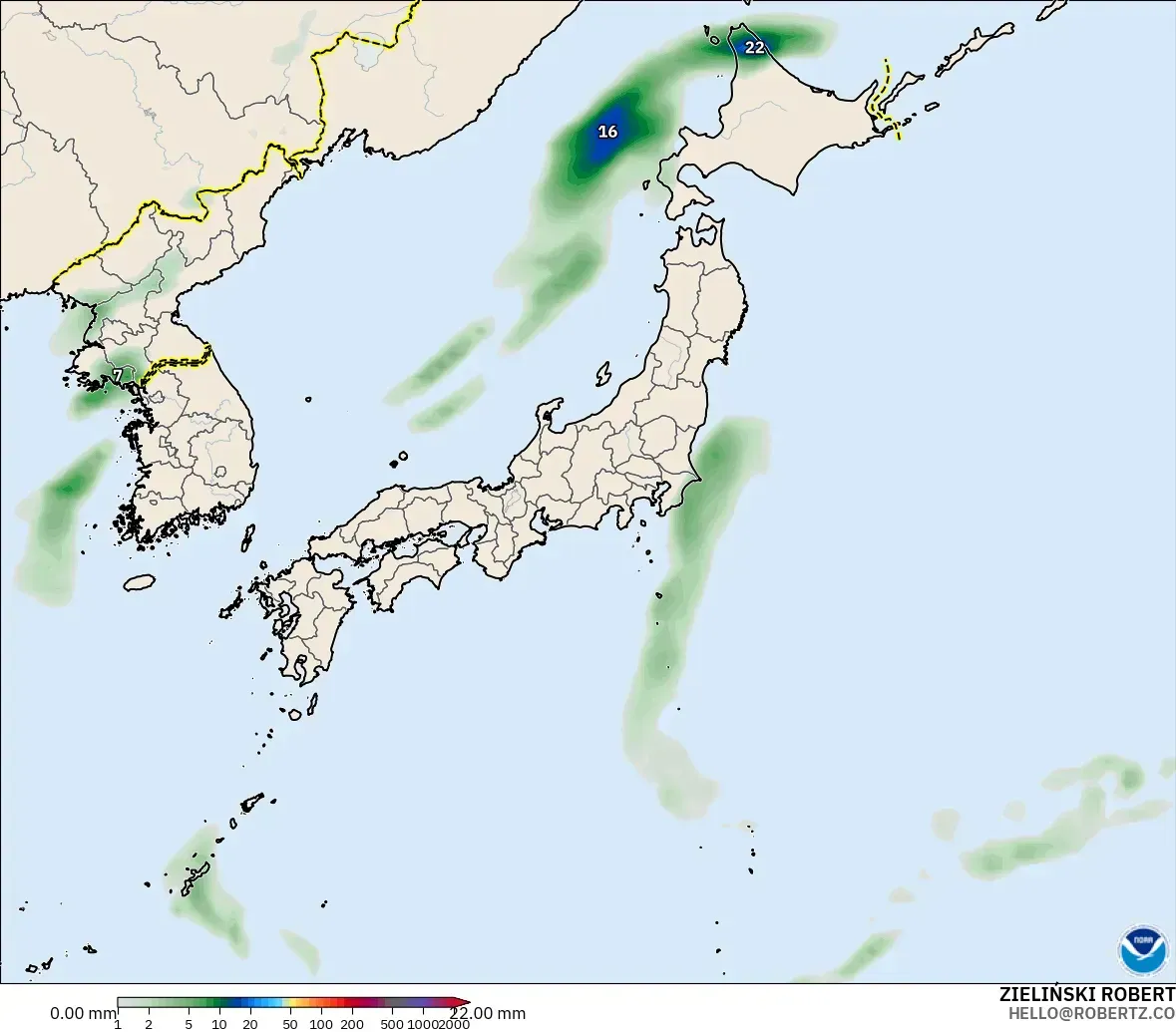 GFS model - Japan, Precipitation Accumulation