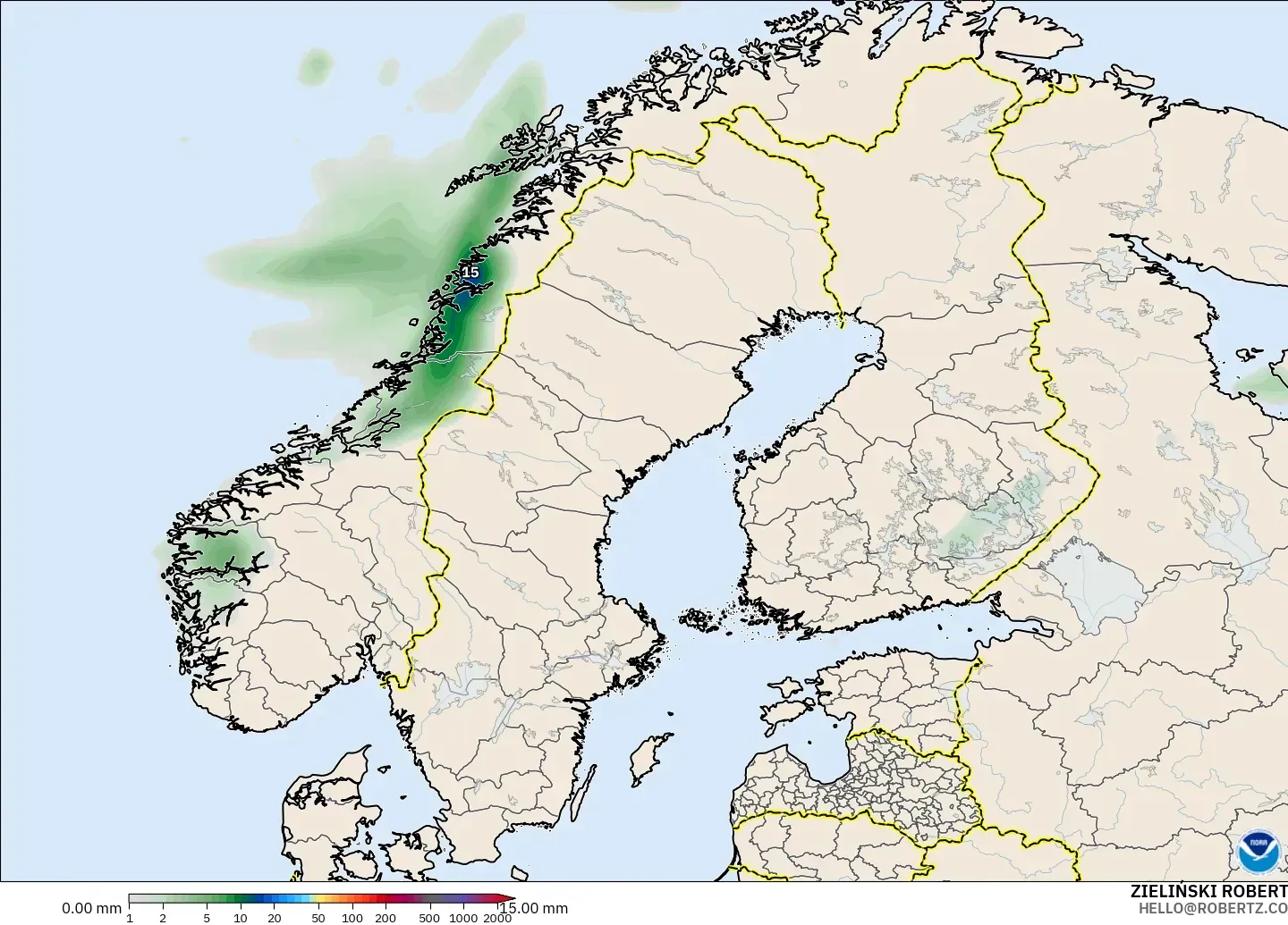 GFS model - Scandinavia, Precipitation Accumulation