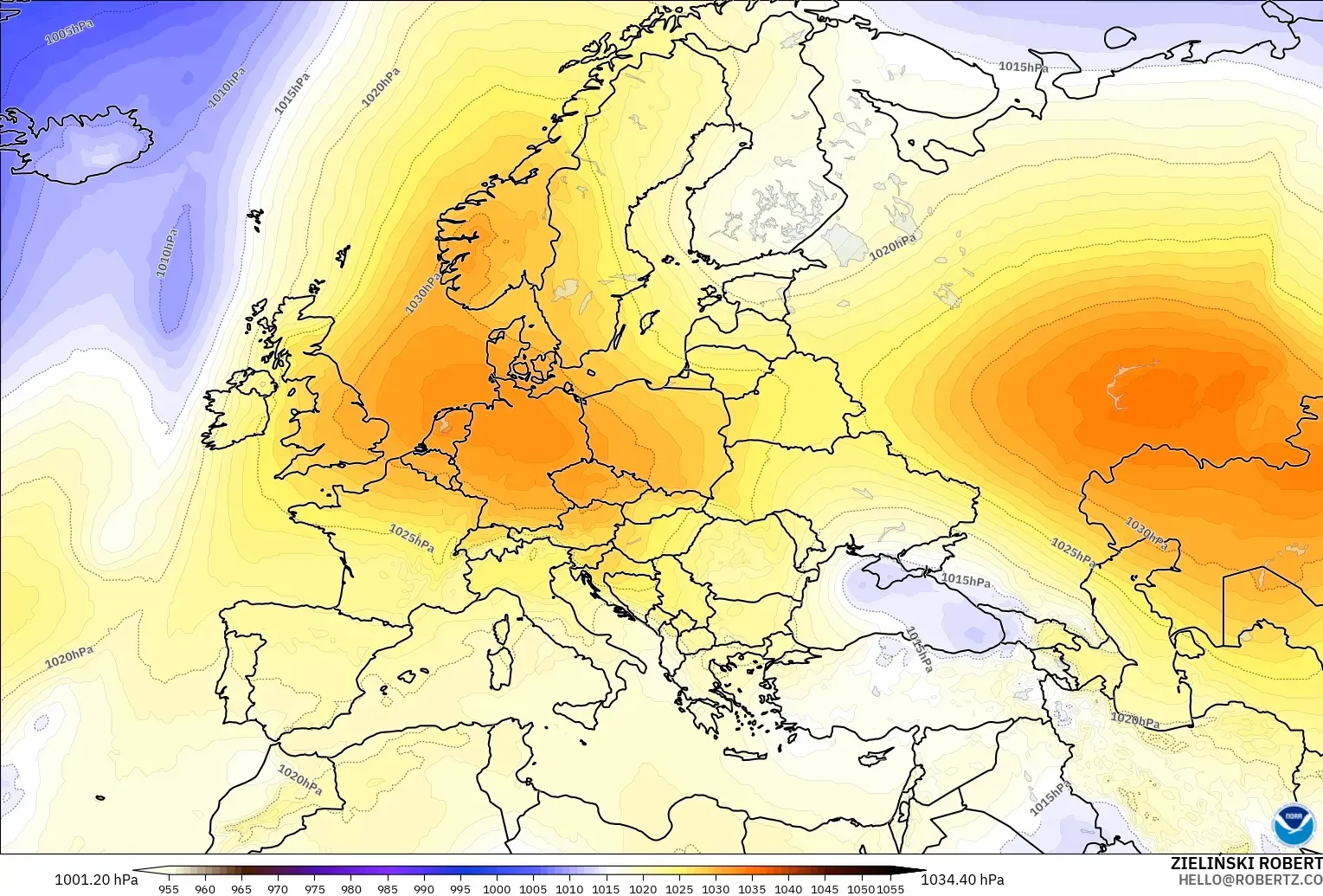GFS model - Europe, Pressure