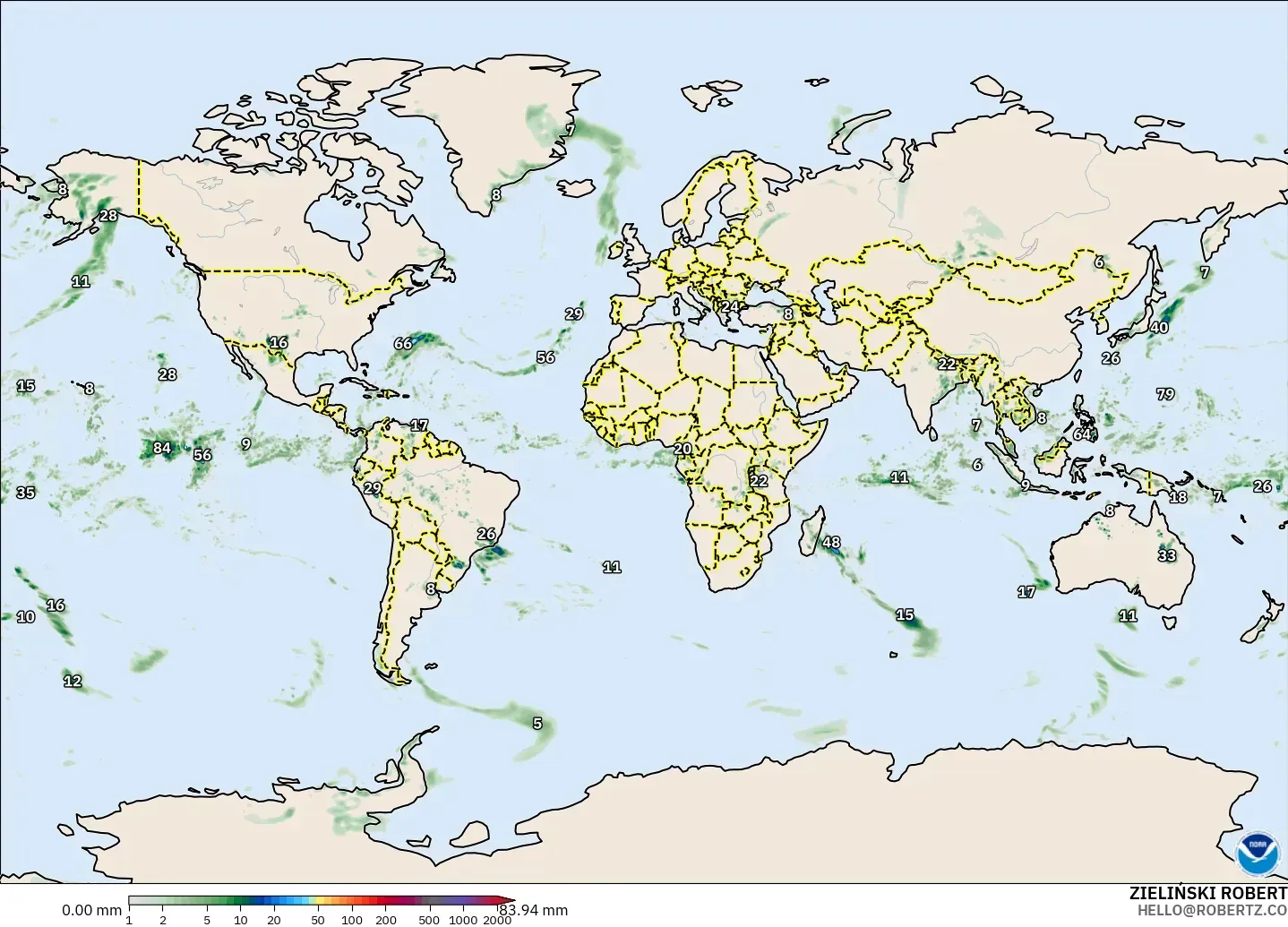GFS model - World, Precipitation Accumulation