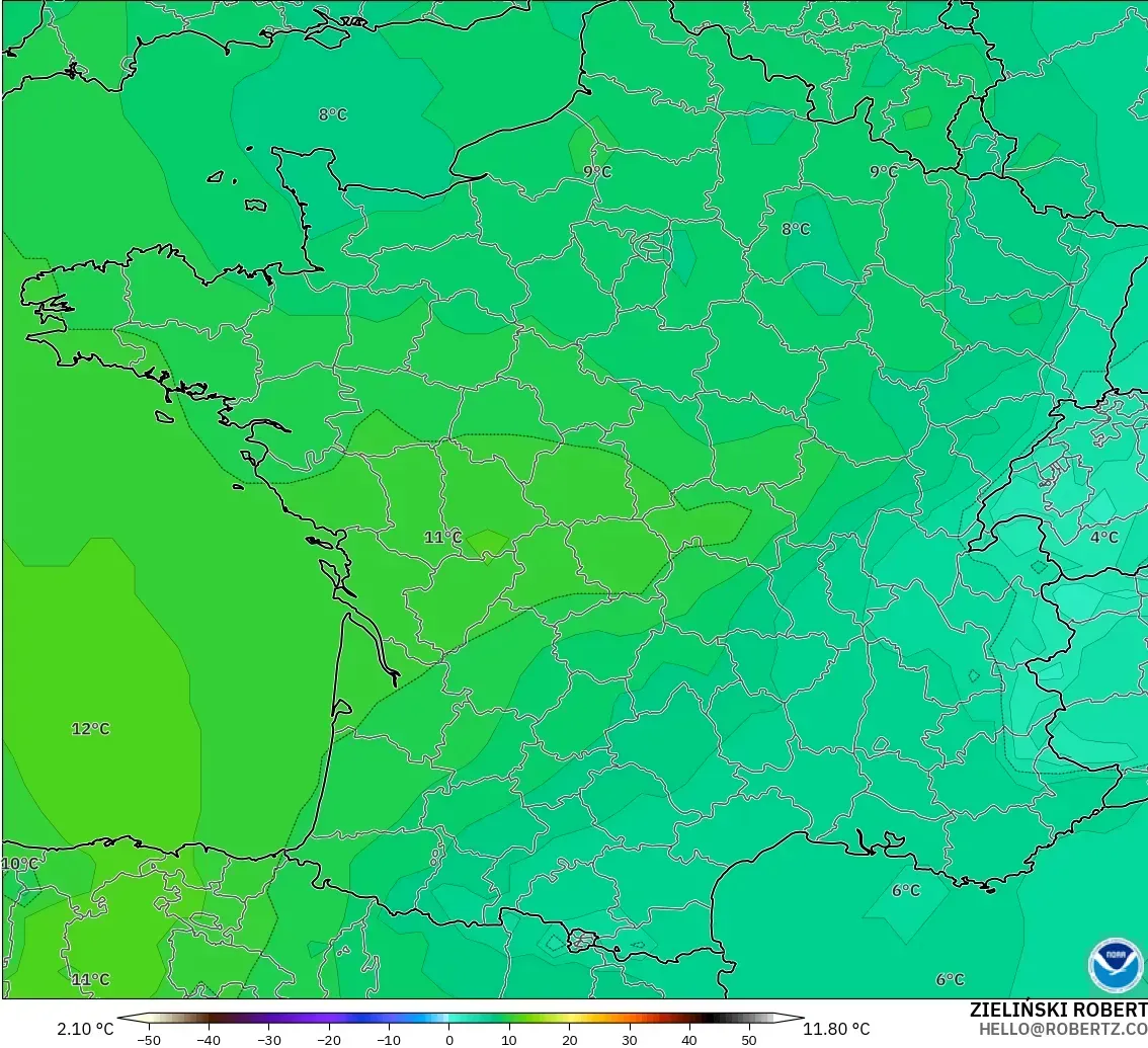 GFS model - France, Temperature at 850hPa