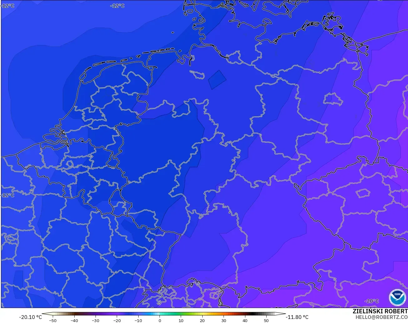 GFS model - Germany, Temperature at 500hPa