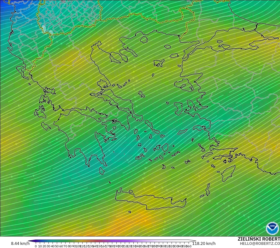 GFS model - Greece, Wind at 300hPa (jet stream)