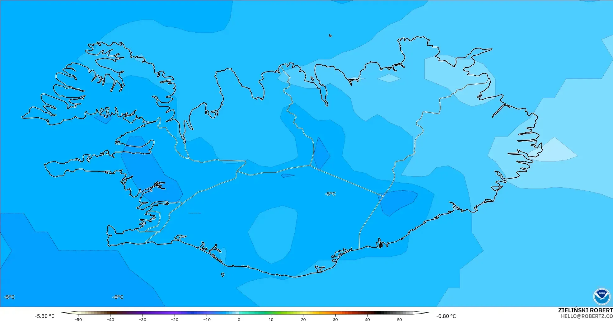 GFS model - Iceland, Temperature at 850hPa