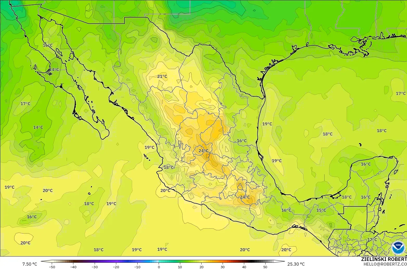 GFS model - Mexico, Temperature at 850hPa