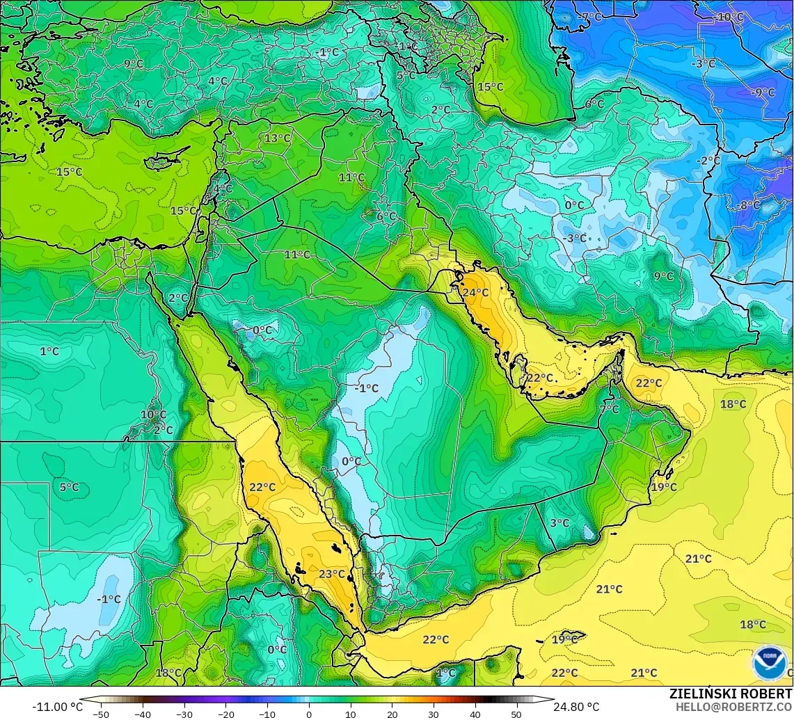 GFS model - Middle East, Dewpoint at 2m