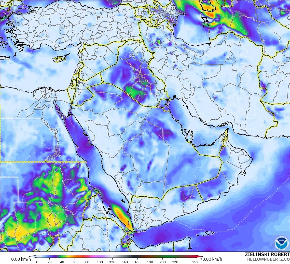 GFS model - Middle East, Wind Gusts