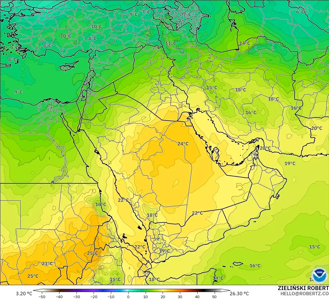 GFS model - Middle East, Temperature at 850hPa