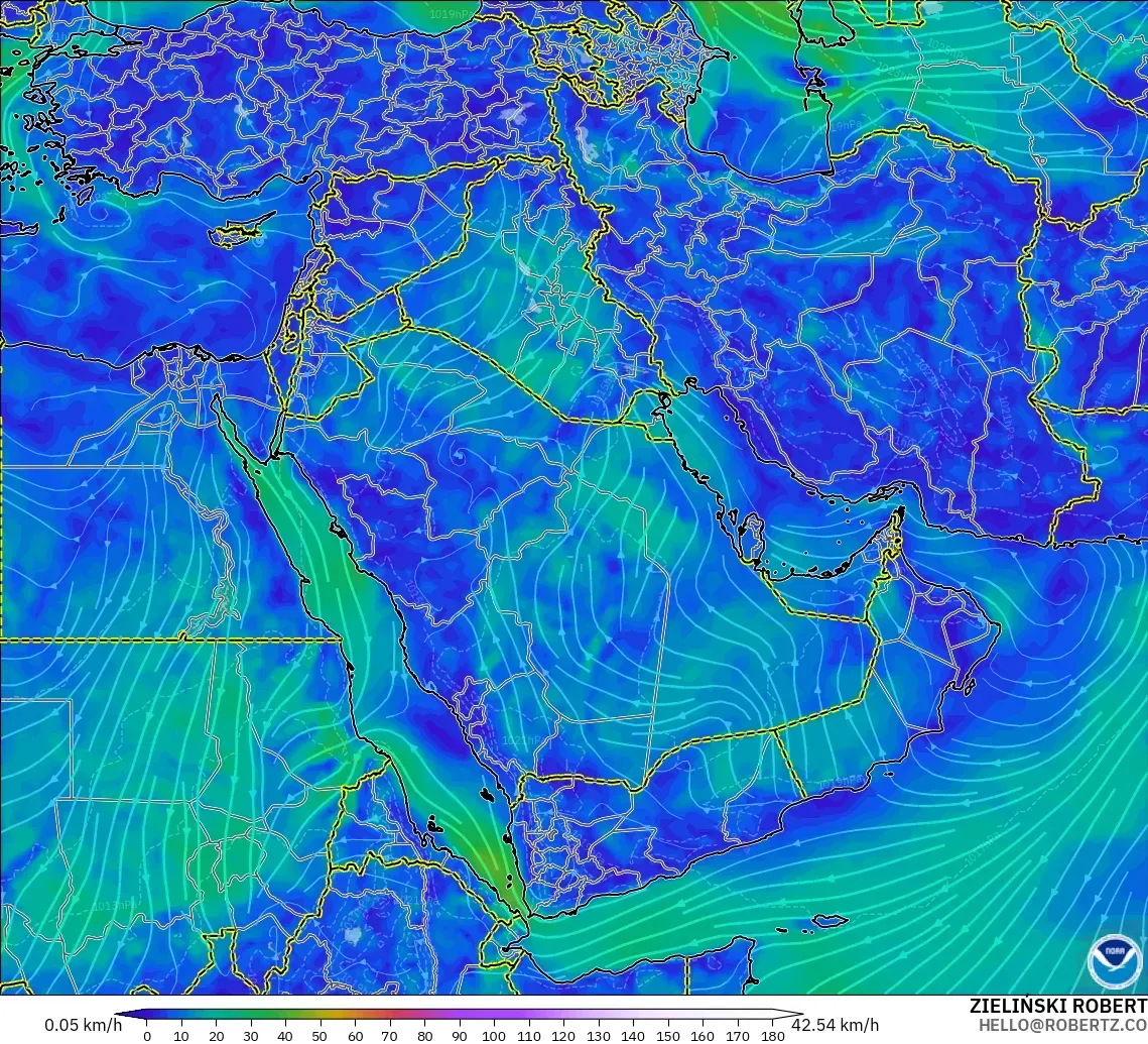 GFS model - Middle East, Wind at 10m