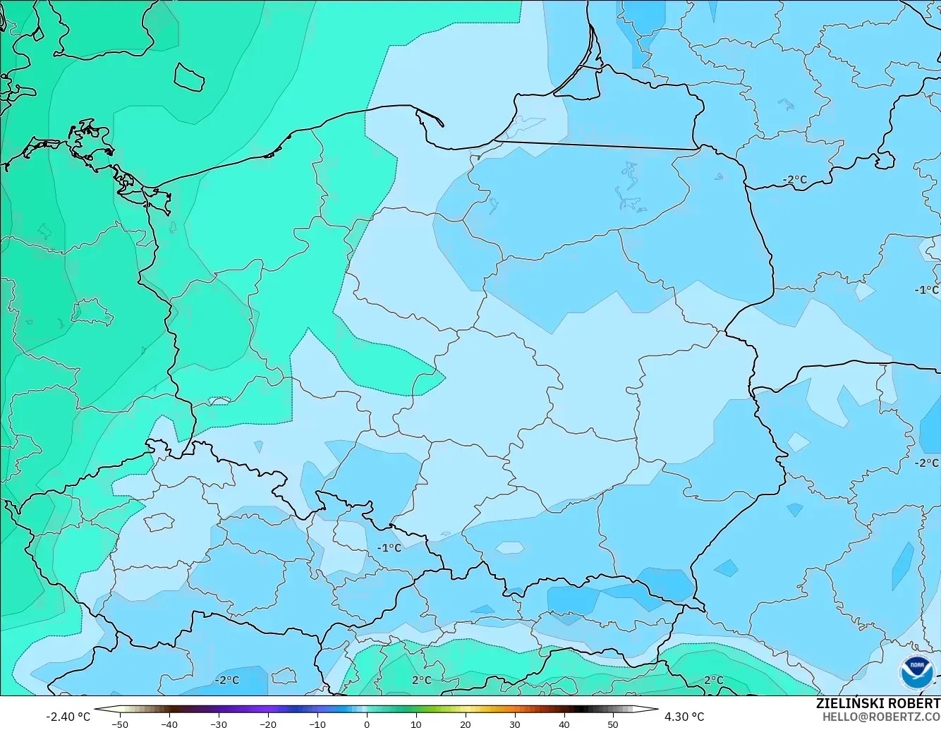 GFS model - Poland, Temperature at 850hPa
