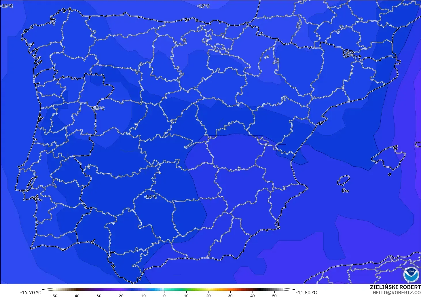 GFS model - Spain, Temperature at 500hPa
