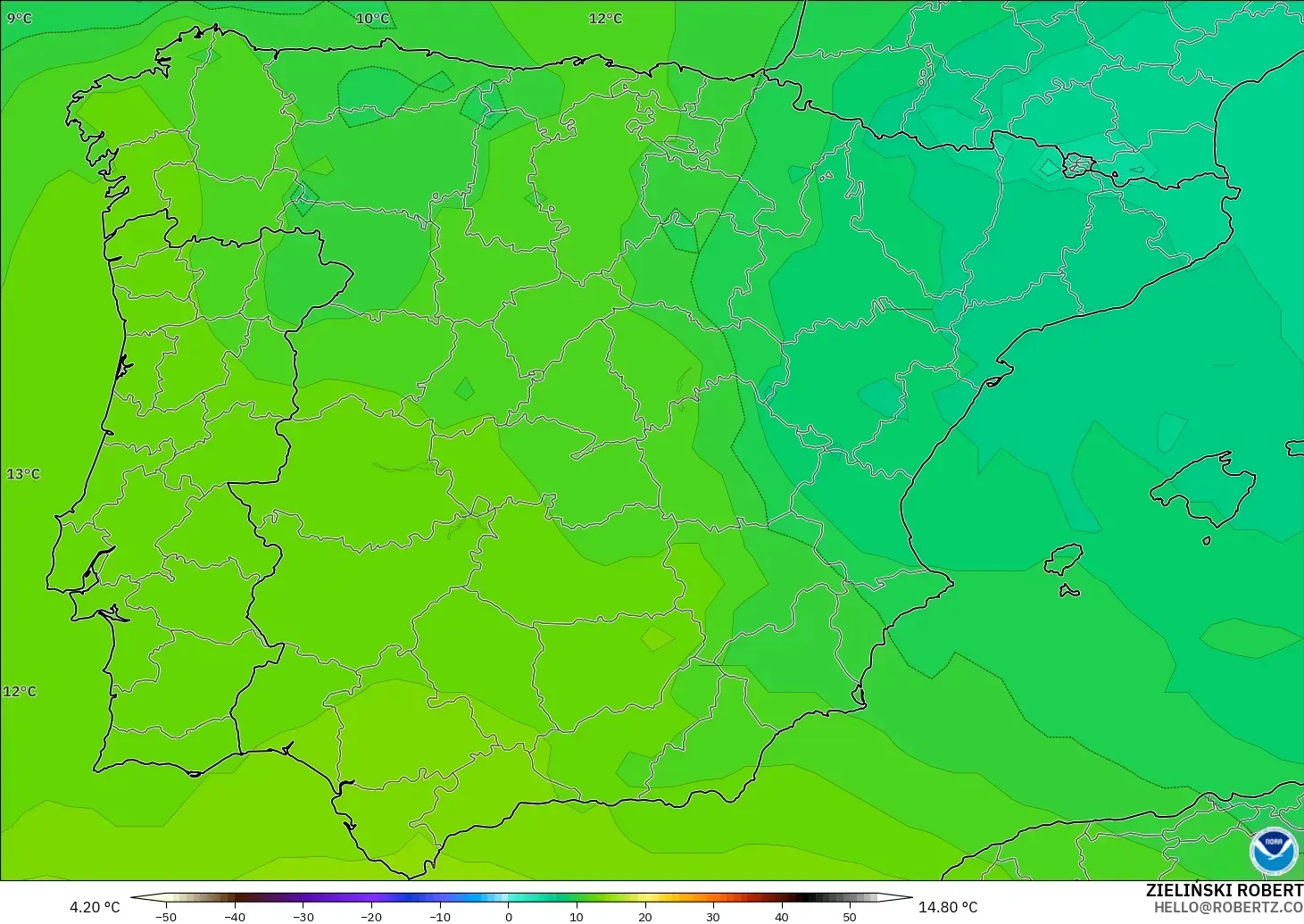 GFS model - Spain, Temperature at 850hPa