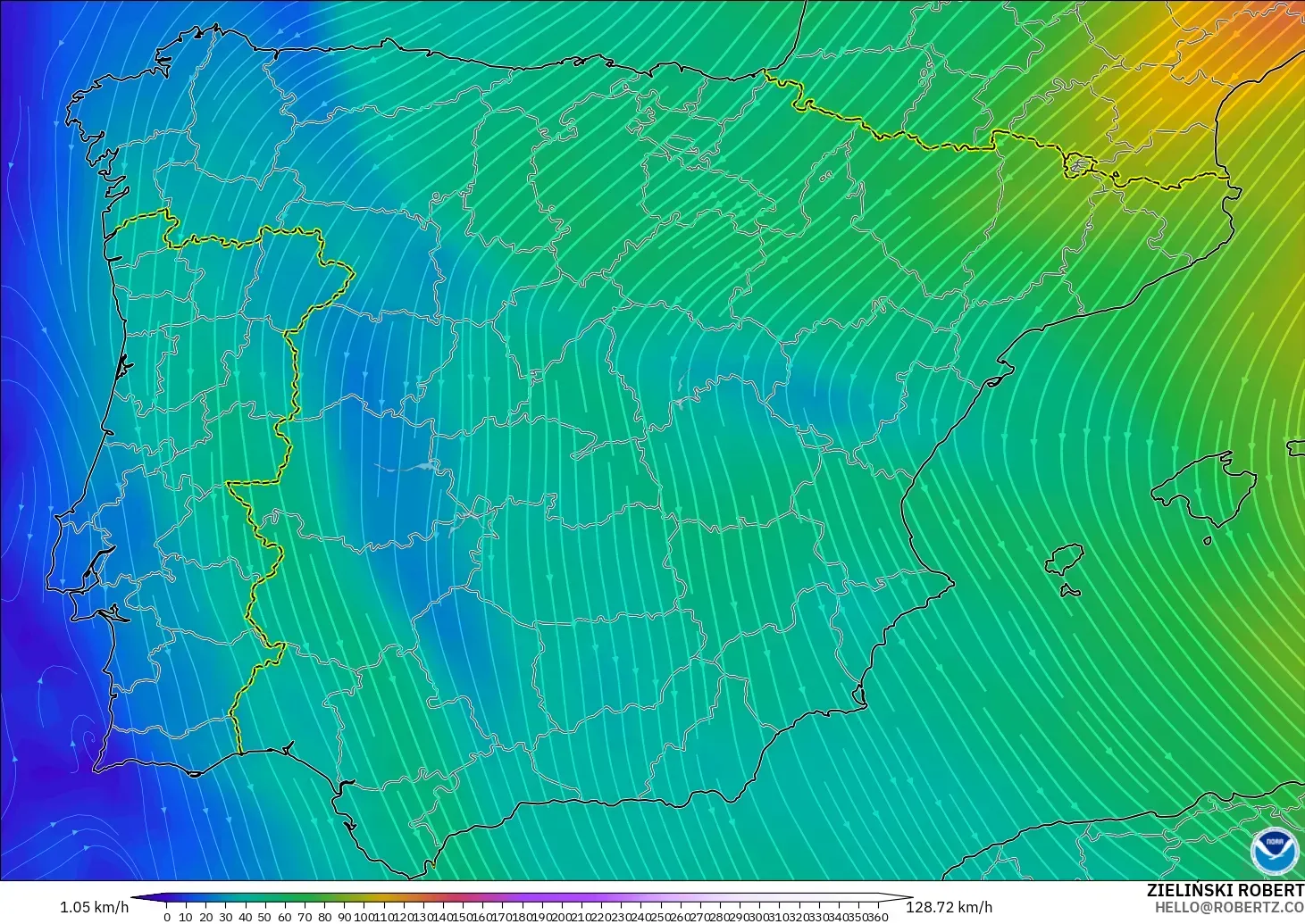 GFS model - Spain, Wind at 300hPa (jet stream)