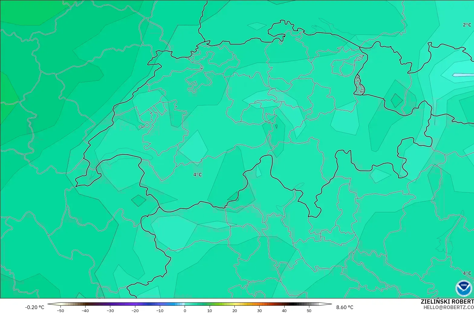 GFS model - Switzerland, Temperature at 850hPa