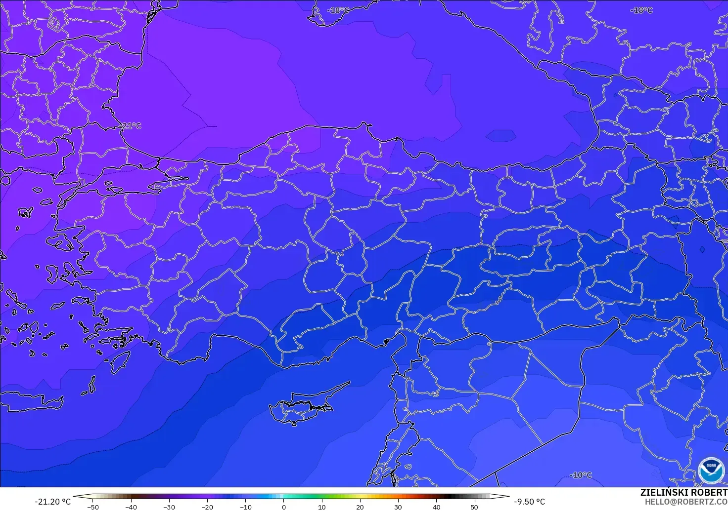 GFS model - Turkey, Temperature at 500hPa