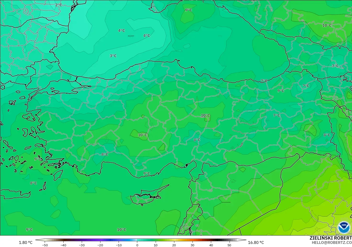 GFS model - Turkey, Temperature at 850hPa